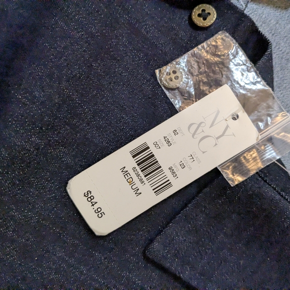 NWT! New York & Co. Dark Blue Denim Floral Embroidered Dress Midi Shirtdress MED - Picture 3 of 15